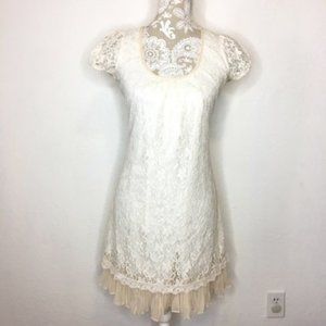 a'reve Lace Flare Mini Dress Ruffle Hem SMALL d194